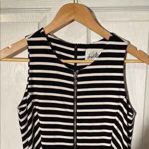 Joseph Ribkoff black and white striped geometric knee length midi dress w zipper